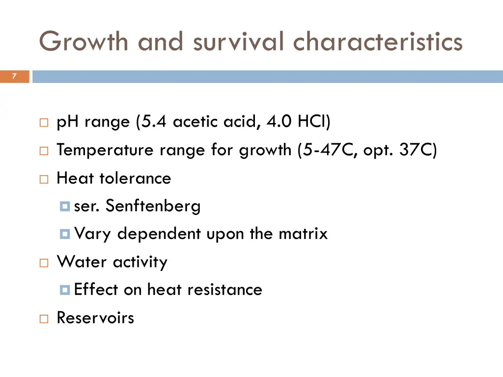 growth and survival characteristics