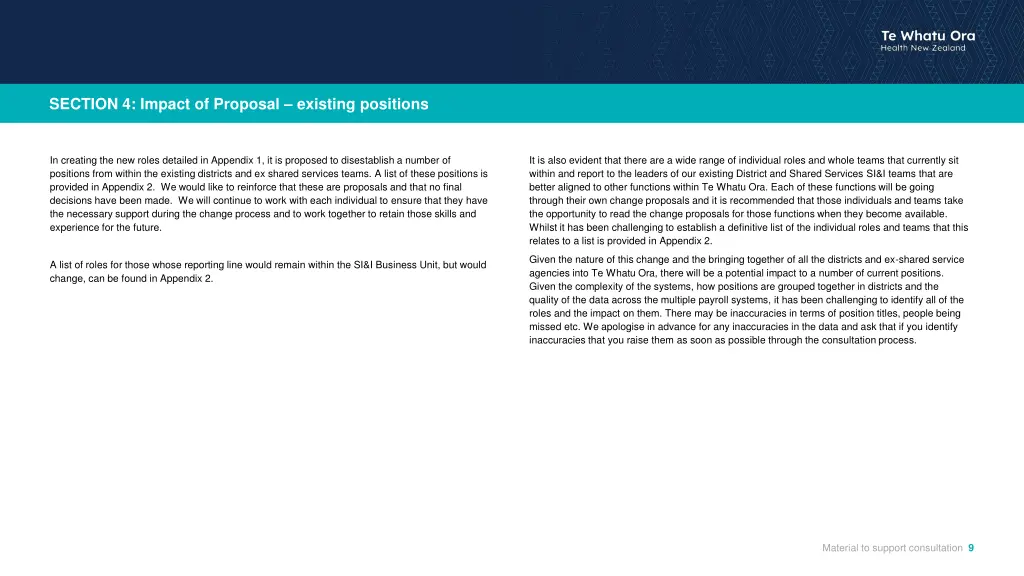 section 4 impact of proposal existing positions