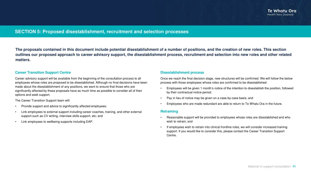 section 5 proposed disestablishment recruitment