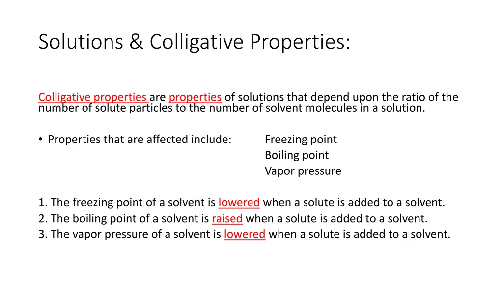 solutions colligative properties