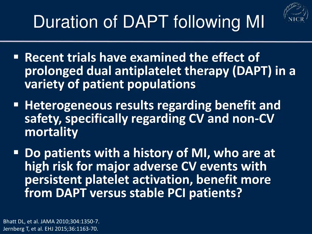 duration of dapt following mi