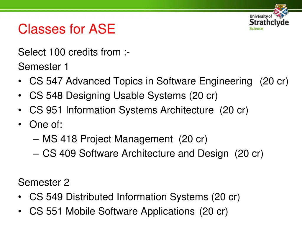 classes for ase