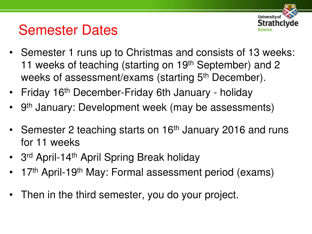 semester dates