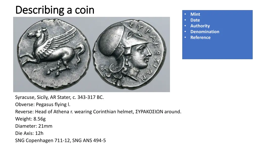 describing a coin describing a coin