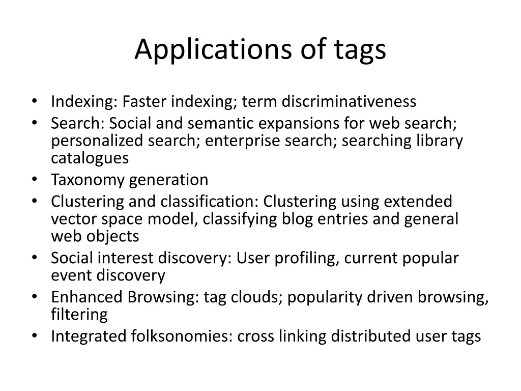 applications of tags