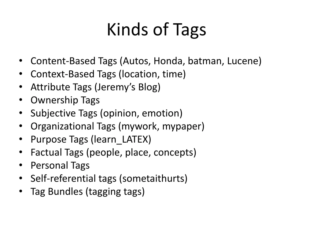 kinds of tags