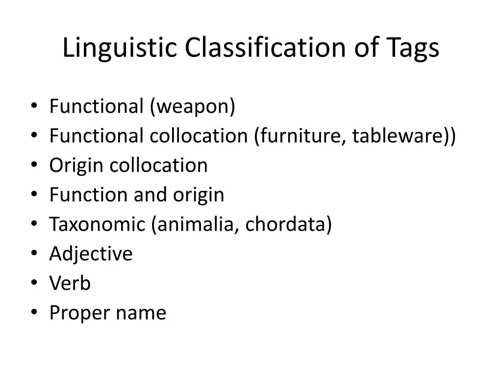 linguistic classification of tags