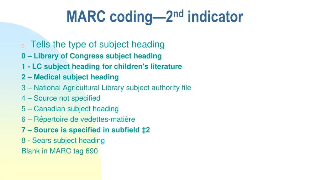 marc coding 2 nd indicator