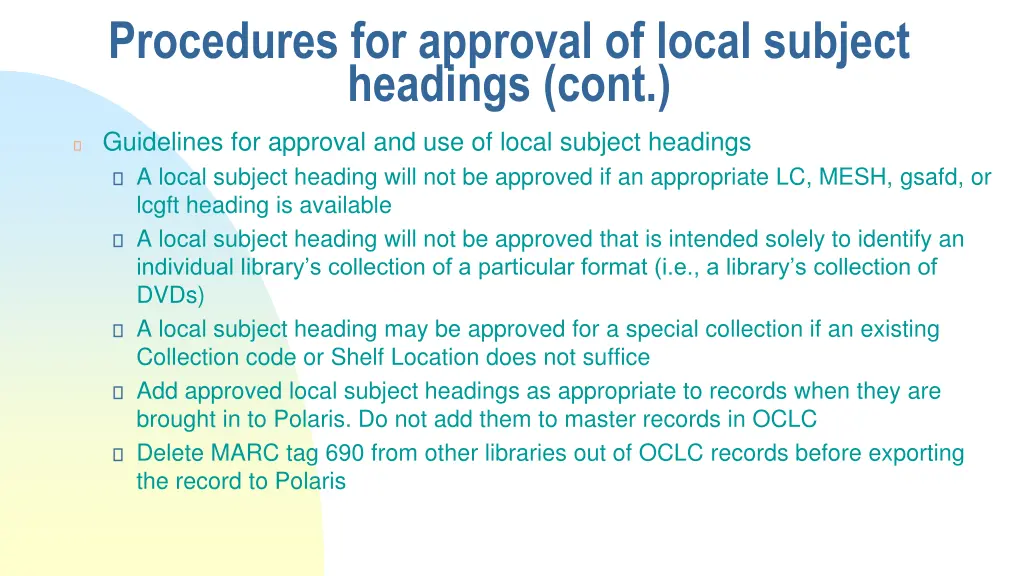 procedures for approval of local subject headings 1