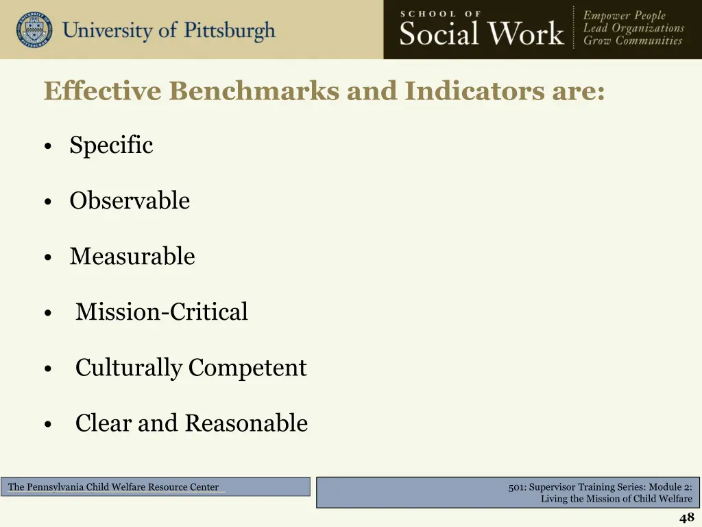 effective benchmarks and indicators are