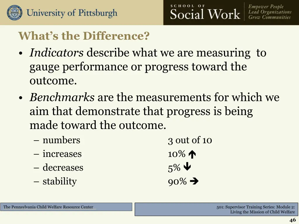 what s the difference indicators describe what