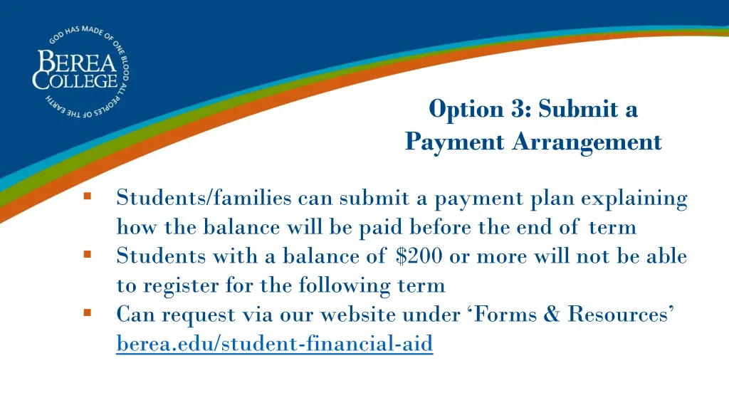 option 3 submit a payment arrangement