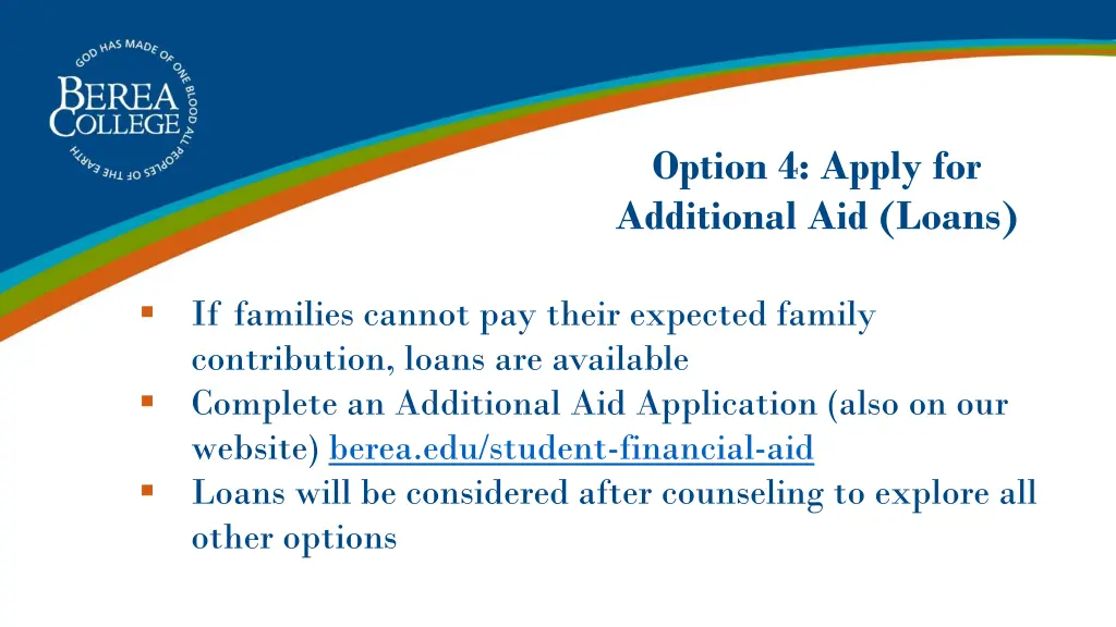 option 4 apply for additional aid loans