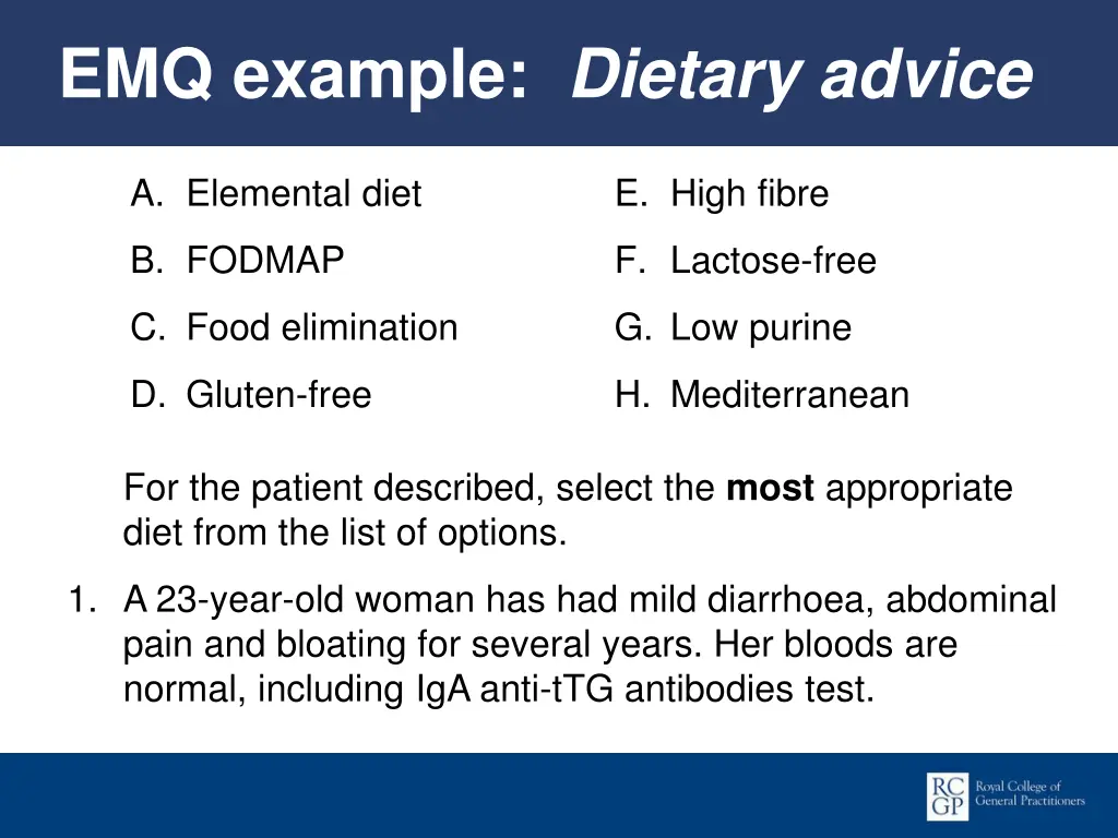 emq example dietary advice