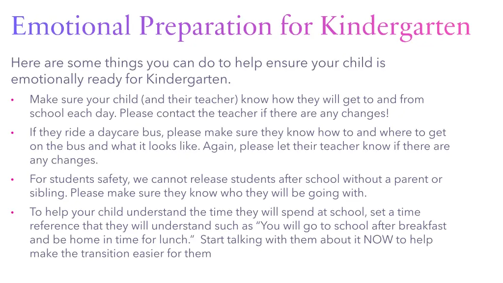 emotional preparation for kindergarten