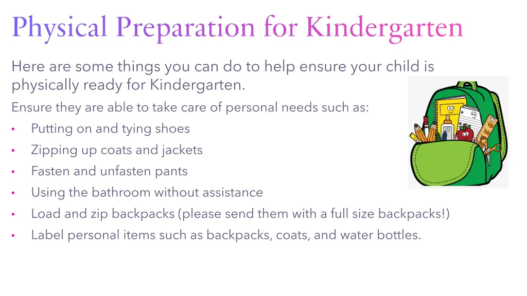 physical preparation for kindergarten