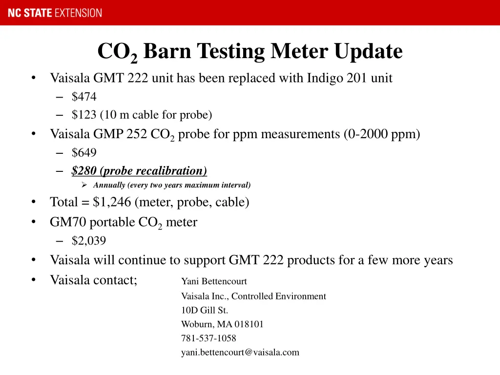 co 2 barn testing meter update vaisala