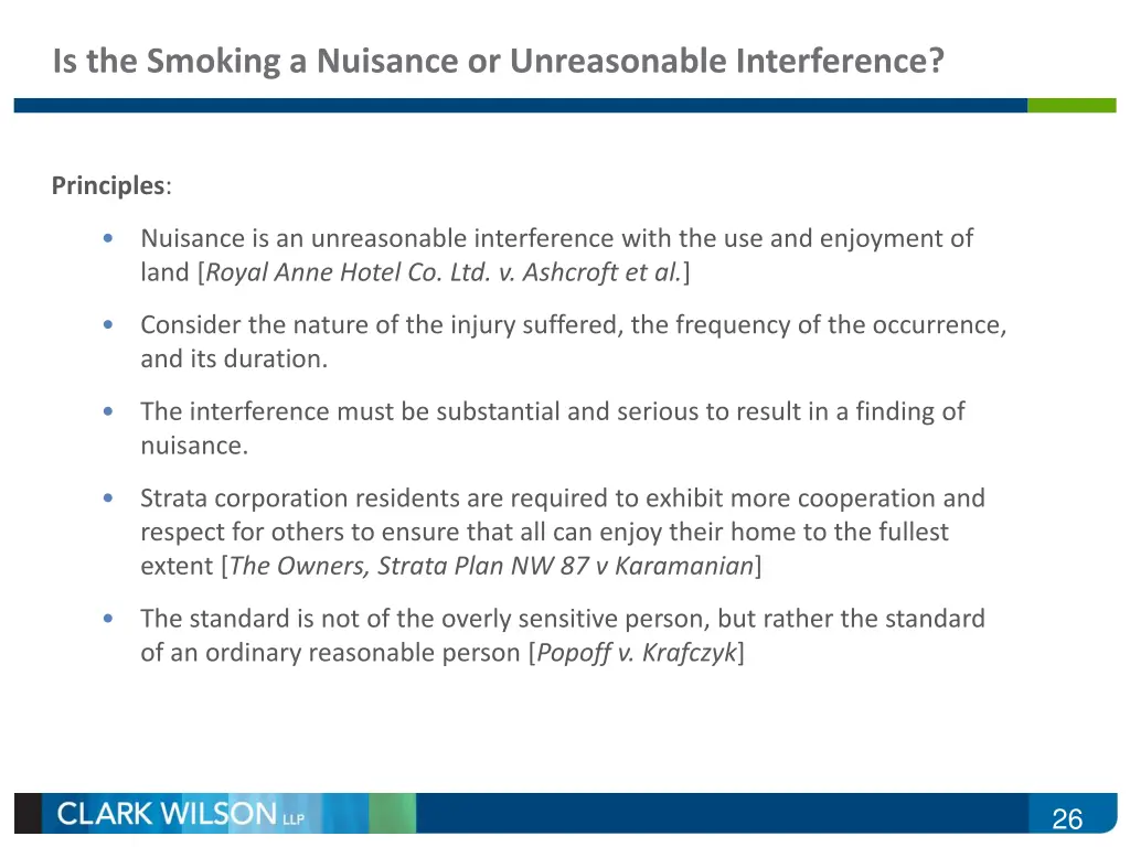 is the smoking a nuisance or unreasonable