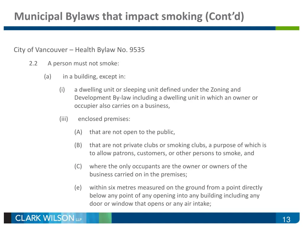 municipal bylaws that impact smoking cont d