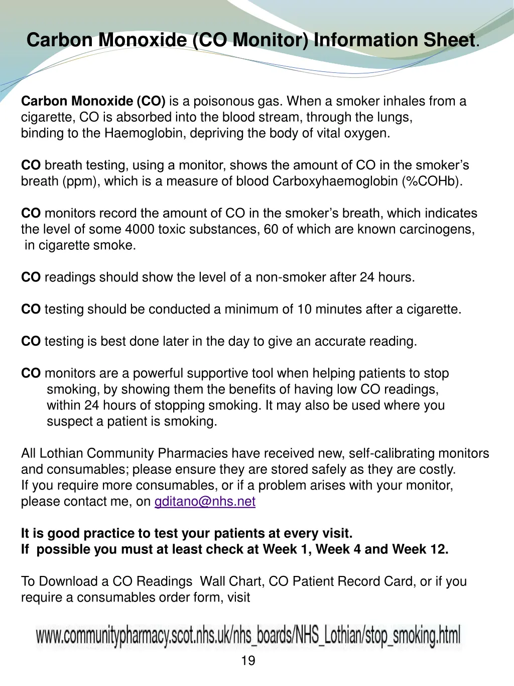 carbon monoxide co monitor information sheet