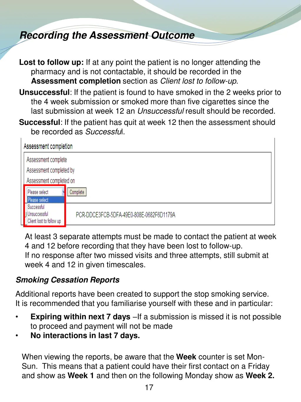 recording the assessment outcome