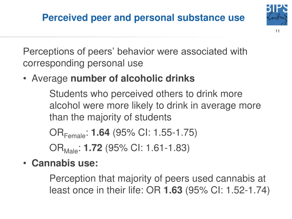 perceived peer and personal substance use