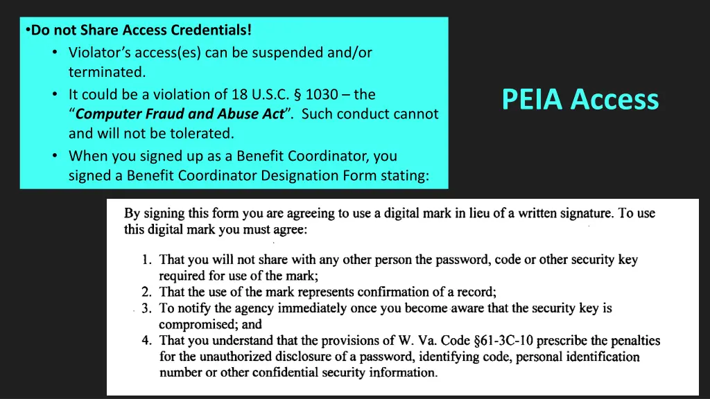 do not share access credentials violator s access