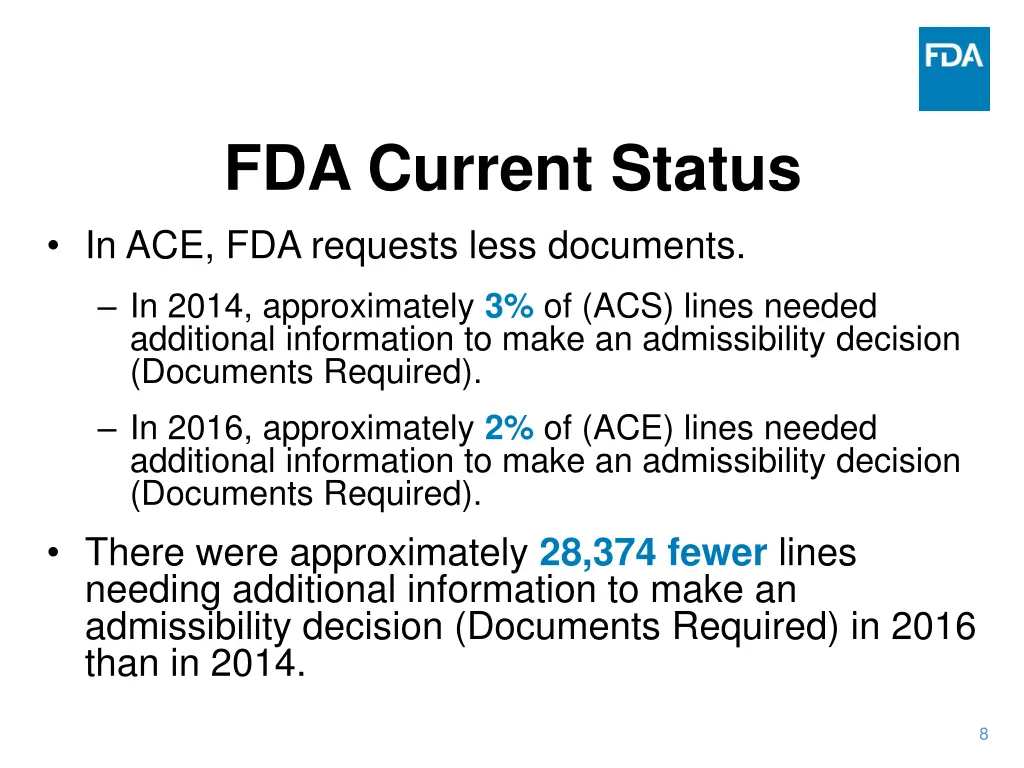 fda current status in ace fda requests less