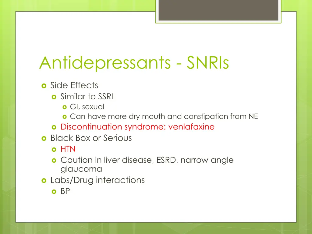 antidepressants snris