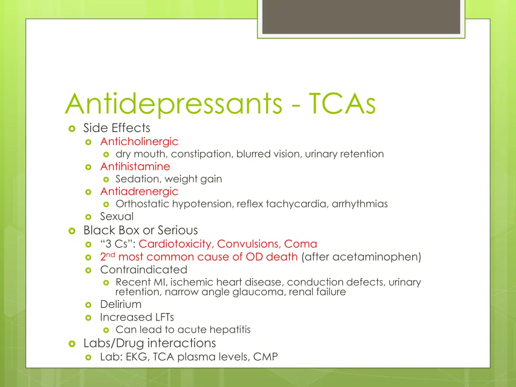 antidepressants tcas side effects anticholinergic