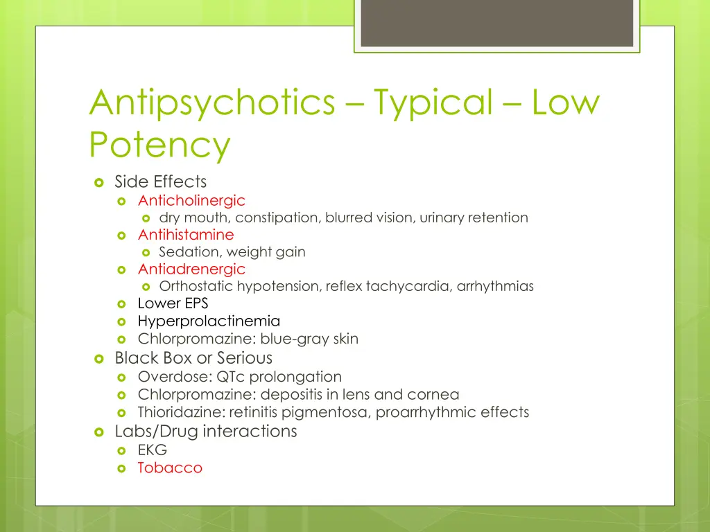 antipsychotics typical low potency side effects