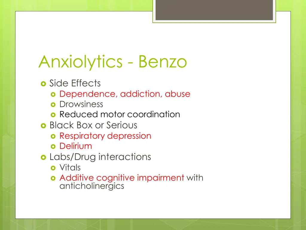 anxiolytics benzo