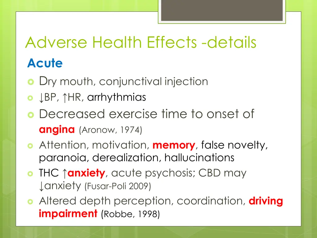 adverse health effects details acute d ry mouth