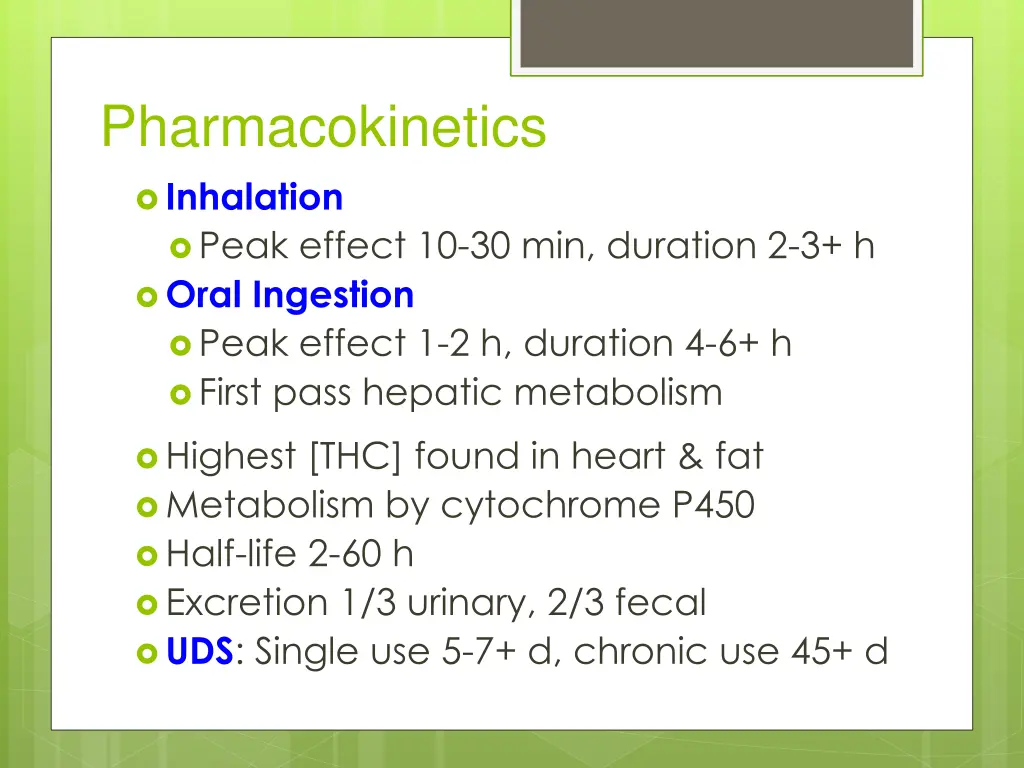 pharmacokinetics inhalation peak effect