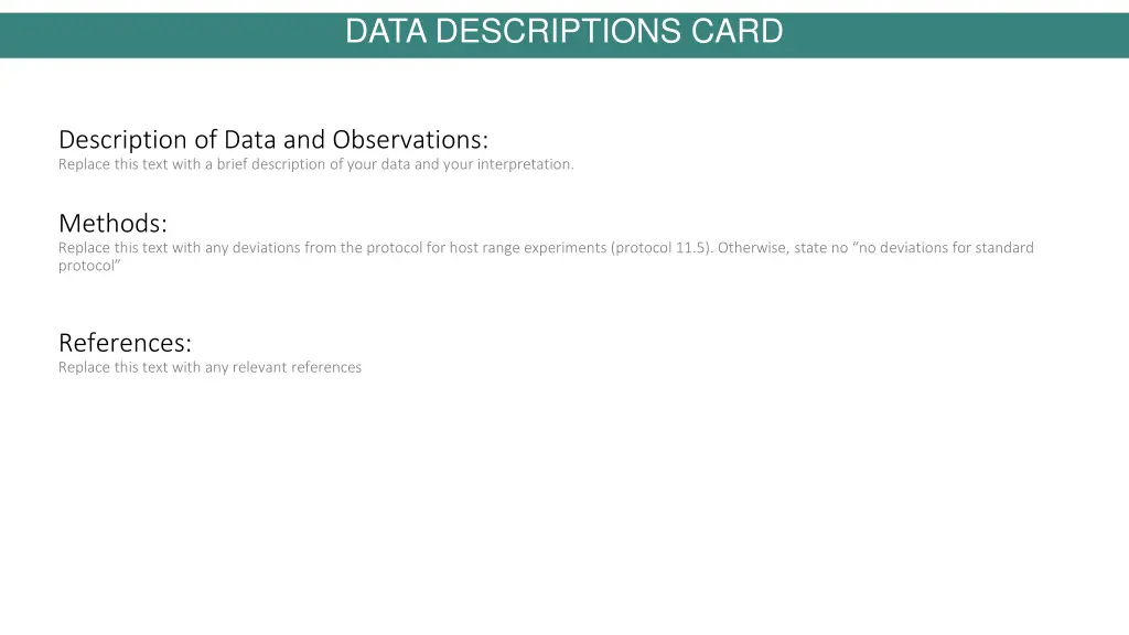 data descriptions card