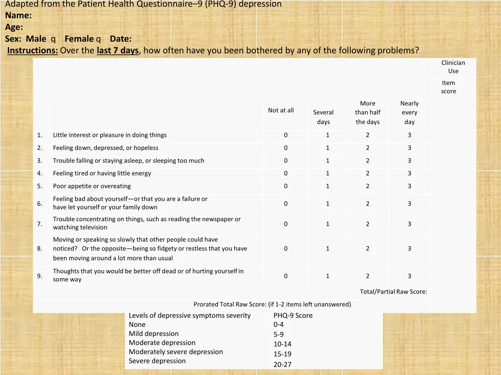 adapted from the patient health questionnaire