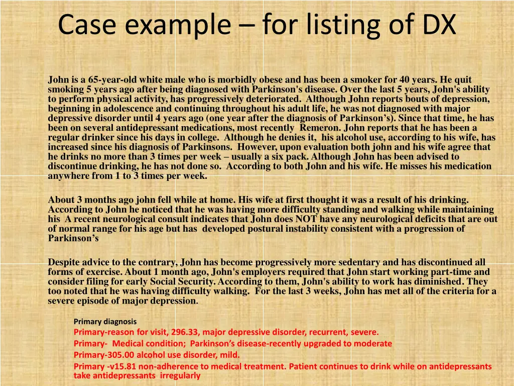 case example for listing of dx