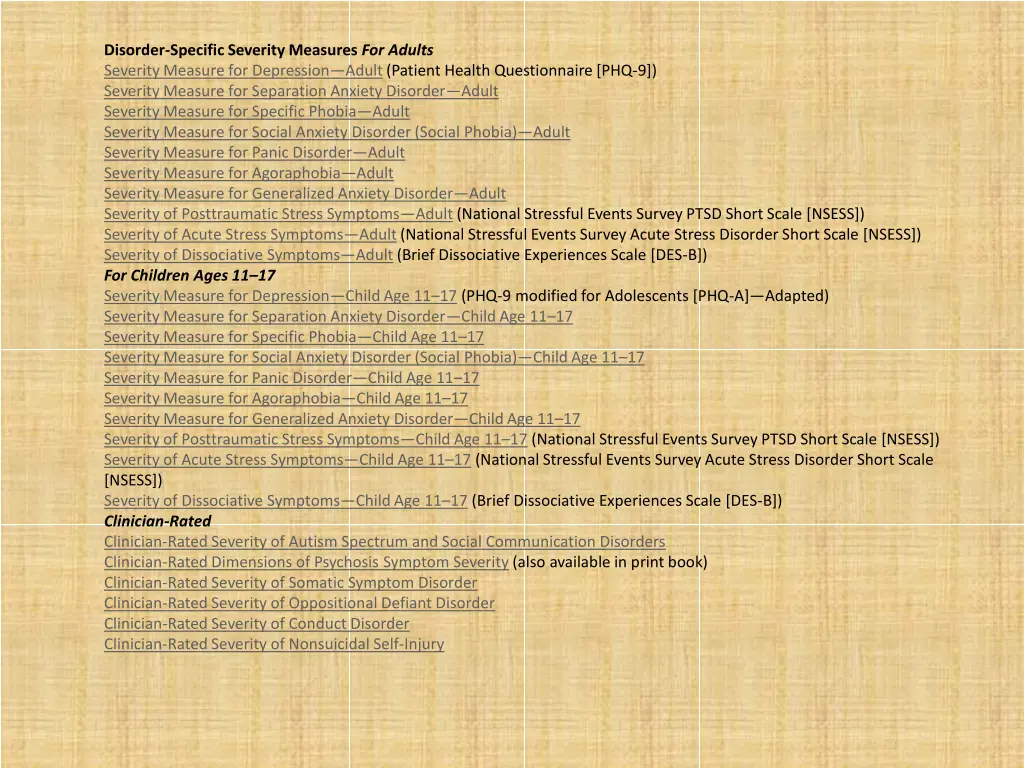 disorder specific severity measures for adults