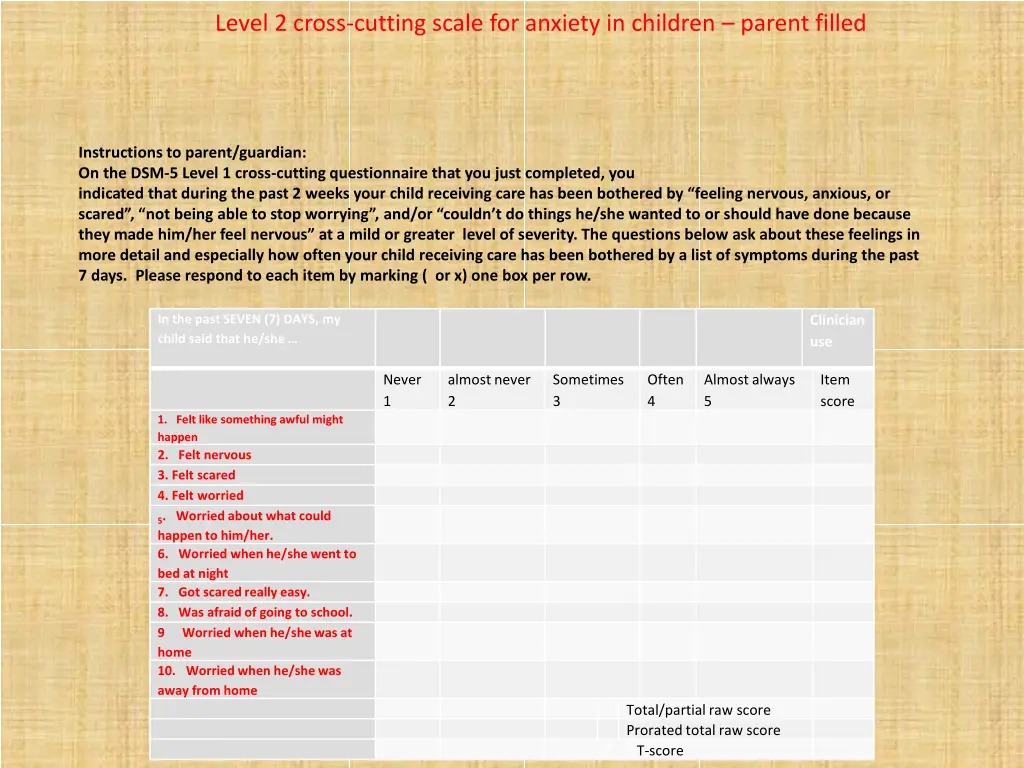 level 2 cross cutting scale for anxiety