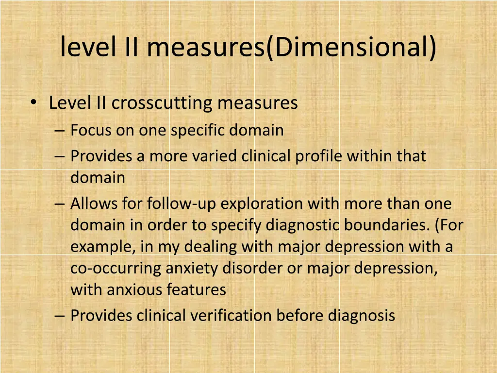 level ii measures dimensional