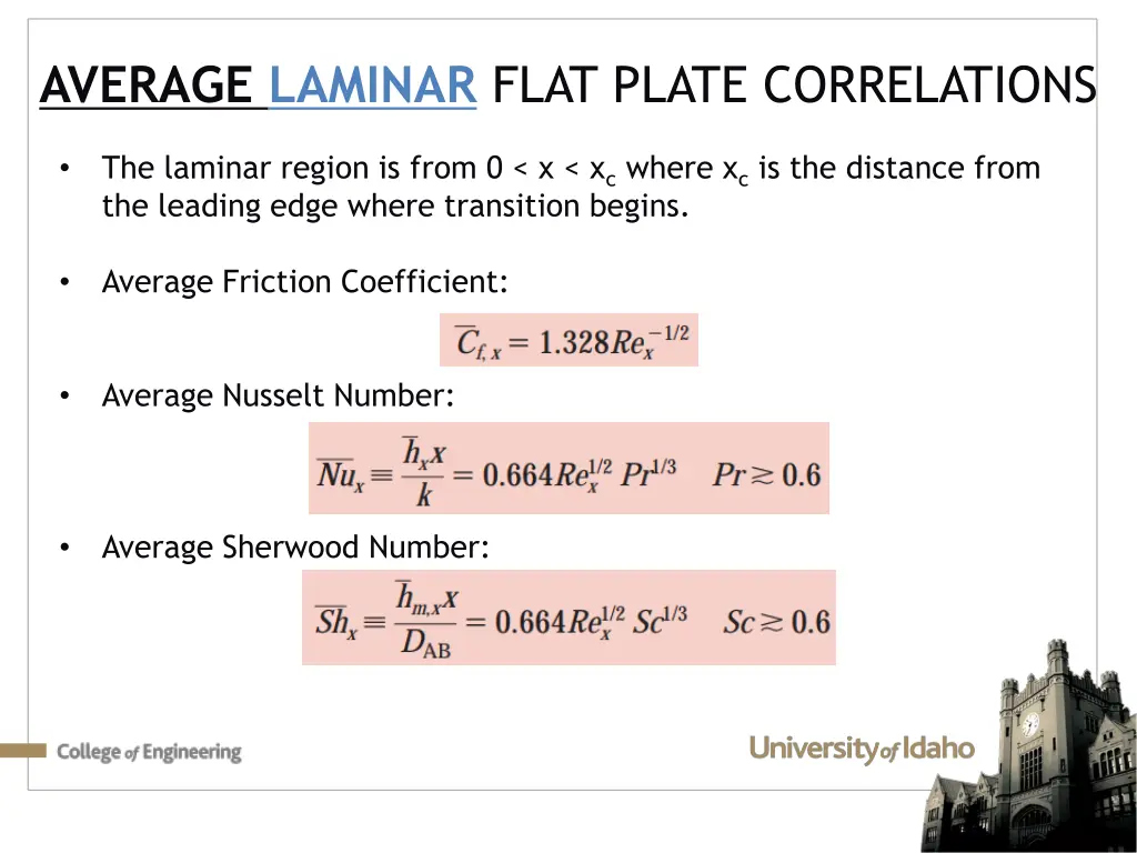 average laminar flat plate correlations