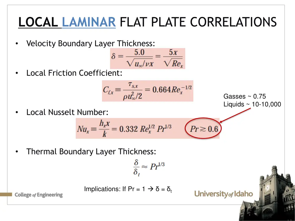 local laminar flat plate correlations