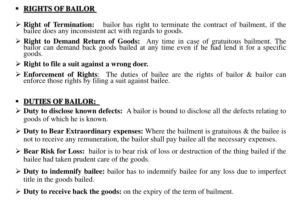 rights of bailor