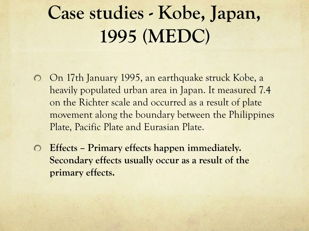 case studies kobe japan 1995 medc