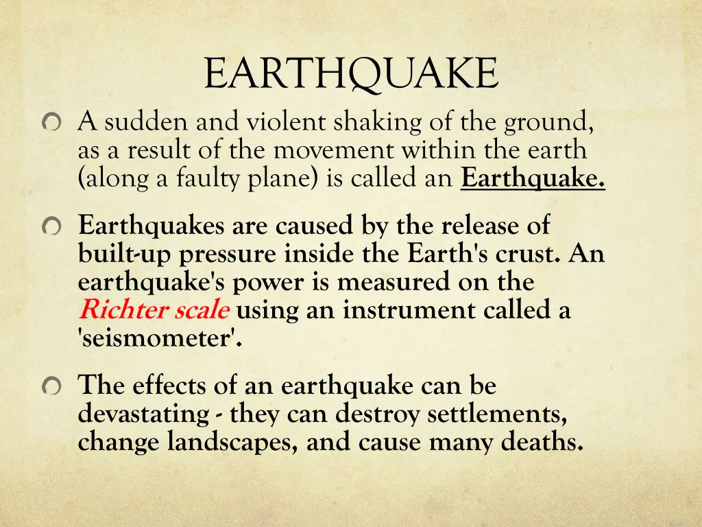 earthquake a sudden and violent shaking