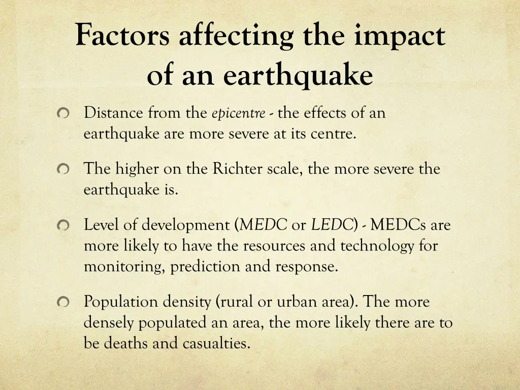 factors affecting the impact of an earthquake