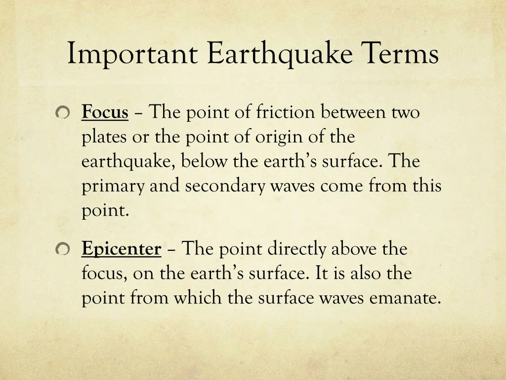 important earthquake terms