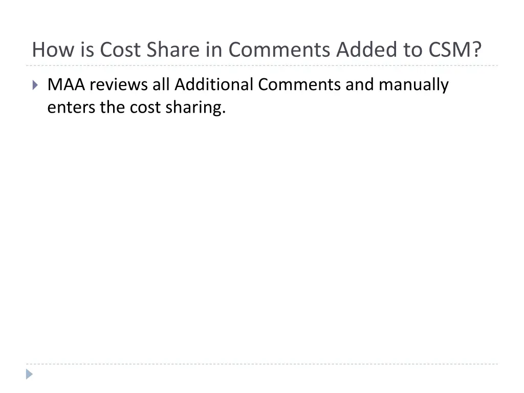 how is cost share in comments added to csm