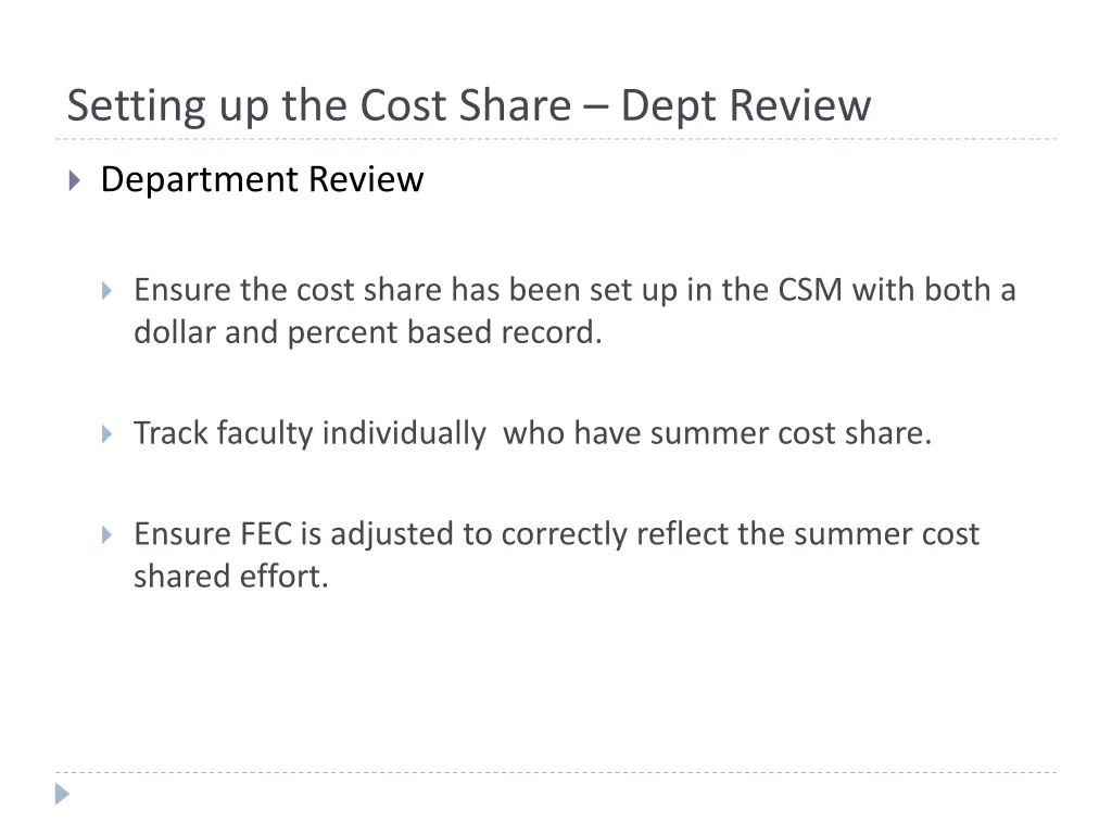 setting up the cost share dept review