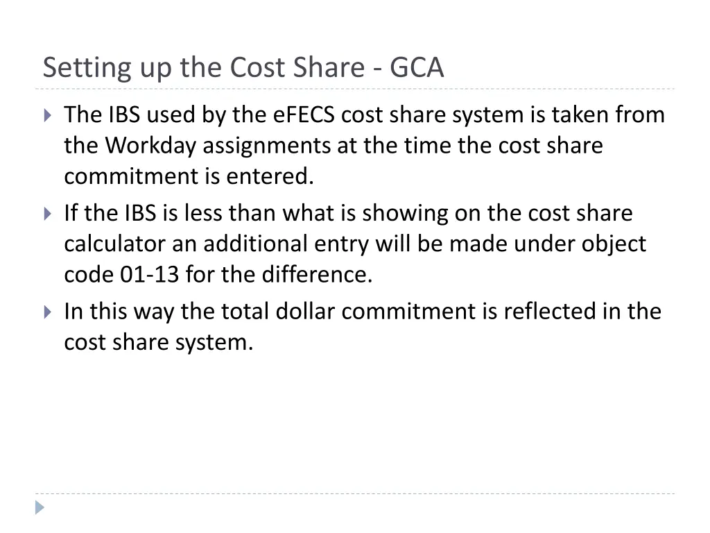 setting up the cost share gca 1